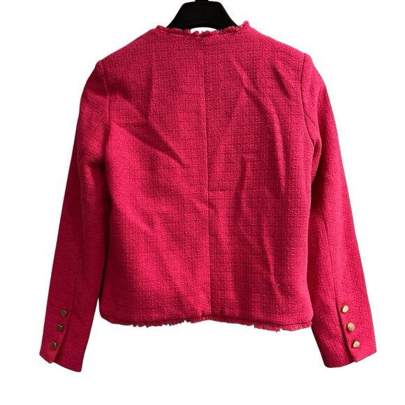 Nanette Lepore Blazer Womens 8 Pink Tweed Boucle Knit Jacket Tweed Fringe Jacket - Picture 2 of 8